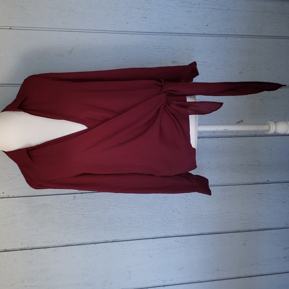 Venus Burgundy Cross Over Blouse wine Crimson Elegant Surplice Side Tie - Picture 12 of 14